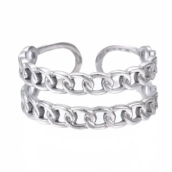 304 Stainless Steel Curb Chain Open Cuff Ring, Chunky Hollow Ring for Women, Stainless Steel Color, US Size 6 3/4(17.1mm)