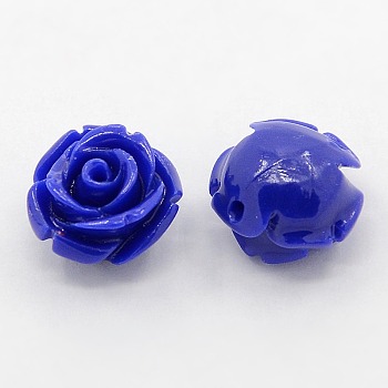 Synthetic Coral 3D Flower Rose Beads, Dyed, Blue, 14~15x9mm, Hole: 1.5mm