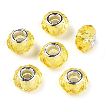 Handmade Glass European Beads for Biagi Bracelet Making, Platinum Color Brass Core, Yellow Green, 14x10mm, Hole: 5mm