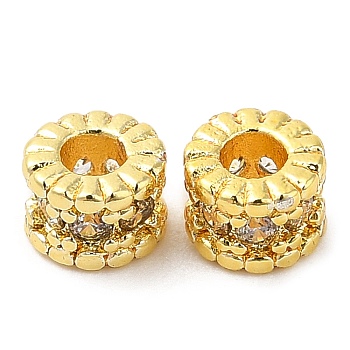 Rack Plating Brass Micro Pave Cubic Zirconia Beads, Long-Lasting Plated, Lead Free & Cadmium Free, Column, Real 18K Gold Plated, 4x3mm, Hole: 1.6mm