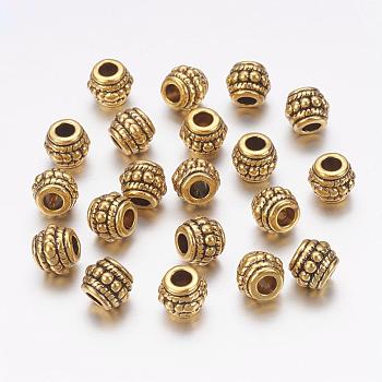 Tibetan Silver Beads, Cadmium Free & Nickel Free & Lead Free, Barrel, Antique Golden, 8x6.5mm, Hole: 3.5mm