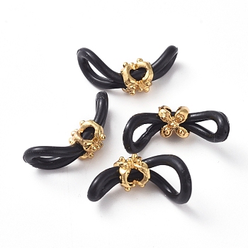Eyeglass Holders, Glasses Rubber Loop Ends, with Zinc Alloy Beads, Flower, Black, Golden, 22mm, Hole: 2.1x1.8mm