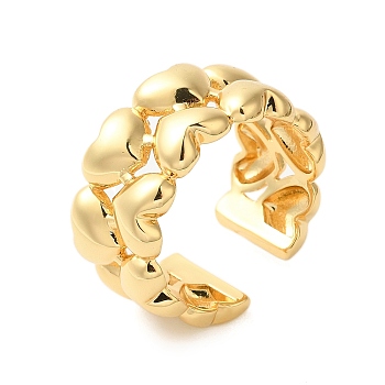 Heart Double Layer Brass Open Cuff Rings for Women, Golden, 11.5mm, Adjustable
