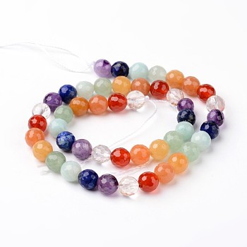 Natural Mixed Stone Beads Strands, Faceted, Round, 8mm, Hole: 1mm, about 48pcs/strand, 15 inch