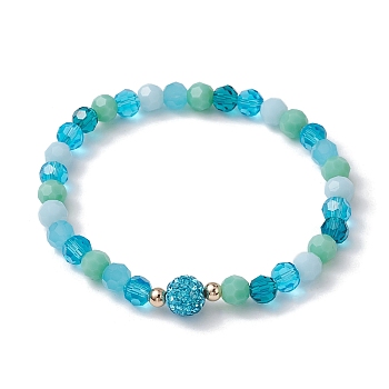 Glass Faceted Round Beaded Stretch Bracelets, Turquoise, Inner Diameter: 2 inch(5.2cm)