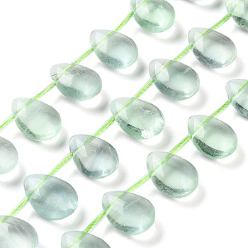 Natural Green Fluorite Beads Strands, Top Drilled, Teardrop, 14.3x10.5x6mm, Hole: 0.9mm, about 14pcs/strand, 7.87 inch(20cm)