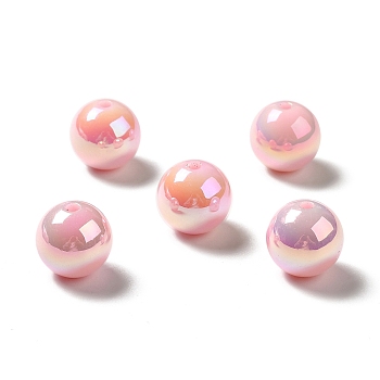 UV Plating Rainbow Iridescent Acrylic Beads, Round, Pink, 15~15.5x15.5~16mm, Hole: 2.7mm