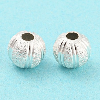Brass Beads, Cadmium Free & Lead Free, Textured, Round, 925 Sterling Silver Plated, 6x5mm, Hole: 1.5mm