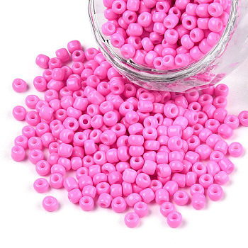 6/0 Baking Paint Glass Seed Beads, Hot Pink, 4~5x3~4mm, Hole: 1~2mm, about 427pcs/50g