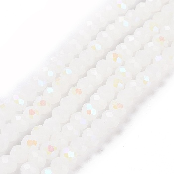 Electroplate Glass Beads Strands, Imitation Jade Beads, Half Plated, Rainbow Plated, Faceted, Rondelle, White, 2x1.5mm, Hole: 0.4mm, about 195pcs/strand, 11 inch(27.5cm)