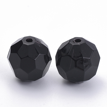 Opaque Acrylic Beads, Faceted, Round, Black, 20x20mm, Hole: 2.5mm, about 115pcs/500g