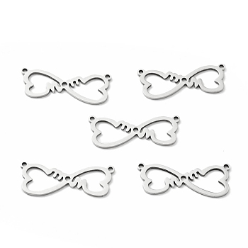 304 Stainless Steel Links Connectors, Heart with Word Mom, Stainless Steel Color, 11.5x28.5x1mm, Hole: 1.5mm