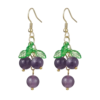 Natural Amethyst Grapes Dangle Earrings, Acrylic Cluster Earrings, Real 18K Gold Plated, 51x16mm