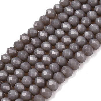 Opaque Solid Color Imitation Jade Glass Beads Strands, Faceted, Rondelle, Dark Gray, 2.9~3.3x2mm, Hole: 0.8mm,  about 148~150pcs/strand, 39.5~40cm