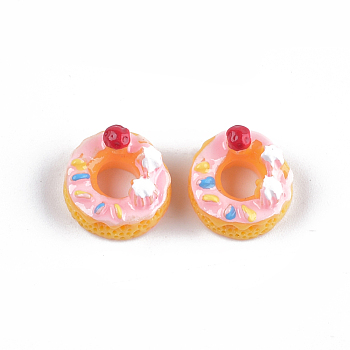 Resin Cabochons, Donut, Imitation Food, Pink, 14x8mm