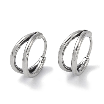 316 Surgical Stainless Steel Hoop Earrings, Ring, Antique Silver, 14.5x7mm