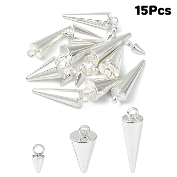 15Pcs 3 Styles 304 Stainless Steel Pendants, Spike/Cone, Silver, 7.5~18x3~5mm, Hole: 1.8~2mm, 5pcs/style