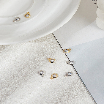 8Pcs 2 Colors Brass Pave Cubic Zirconia Pendants, Flat Round Charms, Lead Free & Cadmium Free, Real Gold Plated & Real Platinum Plated, 7x5x2.5mm, Hole: 1mm, 4pcs/color