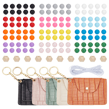 WADORN DIY Keychain Making Kit, Including PU Leather Wallets Charms with Iron & Alloy Keychain, Silicone & Wooden Beads, Mixed Color