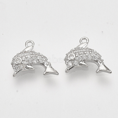 Real Platinum Plated Clear Dolphin Brass+Cubic Zirconia Charms
