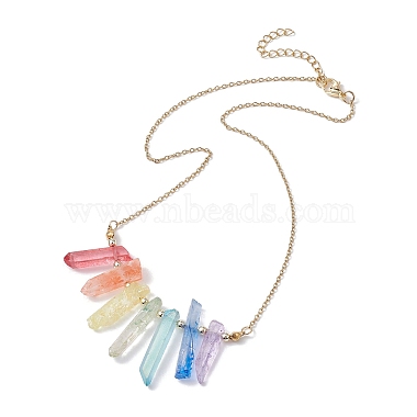 Dyed Colorful Natural Quartz Crystal Bullet Pendant Necklaces(NJEW-JN04622)-5