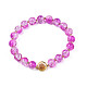 Round Glass Beaded Stretch Bracelet with Gold Plated Brass Ring for Women(BJEW-N018-02E)-1