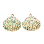 Ocean 304 Stainless Steel Enamel Pendants, PVD Vacuum Plating, Real 18K Gold Plated, Shell Shape Charms, 30x30x5mm, Hole: 2mm(STAS-T076-08D-02G)
