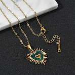 304 Stainless Steel Enamel Teal Pendant Necklaces for Women, Golden, Heart, 16.50 inch(41.9cm)(NJEW-C118-01A-G)