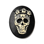 Halloween Opaque Resin Cabochons, Oval with Skull, Black, 37x28x7mm(CRES-F023-01)