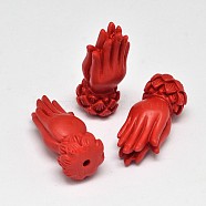 Dyed Buddha's Hand Synthetic Coral Beads, Matte Style, Red, 30x13x11mm, Hole: 2mm(CORA-O004-05A)