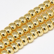 Electroplate Non-magnetic Synthetic Hematite Beads Strands, Rondelle, Golden Plated, 6x4mm, Hole: 2mm, about 97pcs/strand, 15.7 inch(X-G-Q465-38G)