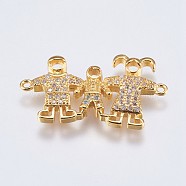 Brass Micro Pave Cubic Zirconia Links, Family, Clear, Golden, 15.5x26x3mm, Hole: 0.5mm(ZIRC-G138-42G)