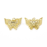 Brass Micro Pave Cubic Zirconia Pendants, with Jump Ring, Butterfly Charm, Golden, 19.5x22.5x2.5mm, Hole: 3mm(KK-E068-VB286)
