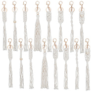 Cotton Knitting Tassel with Wood Beads Keychains, with Iron Lobster Claw Clasps & Ring, Bisque, 27.4~30cm, 8pcs/set(KEYC-WH0018-78)