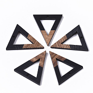 Resin & Walnut Wood Pendants, Triangle, Black, 27.5x24x3.5mm, Hole: 1.8mm(RESI-S358-56D-A)