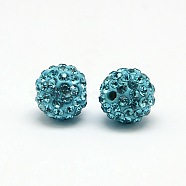 Polymer Clay Rhinestone Beads, Pave Disco Ball Beads, Grade A, Round, PP11, Aquamarine, PP11(1.7~1.8mm), 8mm, Hole: 1.5mm(RB-A053-8mm-03)