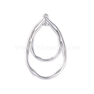 Alloy Pendants Cadmium Free, Teardrop, Stainless Steel Color, 47.5x29x1.5mm, Hole: 1.4mm(ENAM-R145-15P)