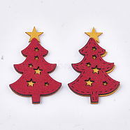 Christmas Faux Suede Patches, Costume Ornament Accessories, for Magic Tape Hair Clip Making, Christmas Trees with Star, Red, 59x37x3mm(FIND-T053-05B)