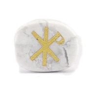 Natural Howlite ChiRho Symbol Healing Chakra Reiki Stone, Display Decorations, Oval, 20x25x6.5mm(PW-WG44F03-04)