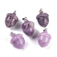 Natural Lepidolite Pendants, Acorn Charms with 201 Stainless Steel Snap on Bails, Stainless Steel Color, 29~30x20mm, Hole: 6x3mm(G-Q172-08P-04)