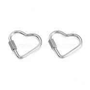 304 Stainless Steel Screw Carabiner Lock Charms, for Necklaces Making, Heart, Stainless Steel Color, 22x24.5x4mm, Screw: 7x4x4.5mm(X-STAS-K192-03P)