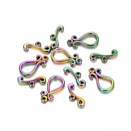 Ion Plating(IP) 304 Stainless Steel Toggle Clasps, Teardrop, Rainbow Color, teardrop,: 19x10x2.5mm, Hole: 1.6mm, Bar: 7x16.5x2.5mm, Hole: 1.8mm(STAS-I157-01M)