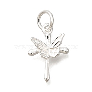 925 Sterling Silver Pendants, Cross with Butterfly Charm, Silver, 15.5x11x3mm, Hole: 3.6mm(STER-F059-10S)