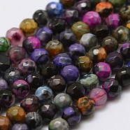 Faceted Natural Fire Crackle Agate Beads Strands, Round, Dyed & Heated, Colorful, 4mm, Hole: 0.8mm, about 90~92pcs/strand, 14 inch(35.6cm)(X-G-F447-4mm-A07)