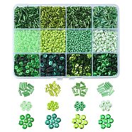 DIY Beads Jewelry Making Finding Kit, Including Glass Bugle & Round Seed & PVC Paillette Beads, Green(SEED-YW0002-31)