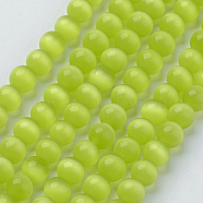 Cat Eye Beads, Round, Yellow Green, 6mm, Hole: 1mm, about 66pcs/strand, 15.5 inch(X-CER06)