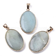 Natural Amazonite Pendants, with Light Gold Plated Brass Edge and Snap on Bail, Oval, 35~36x21.5x6.5mm, Hole: 6x6mm(G-N326-31C)