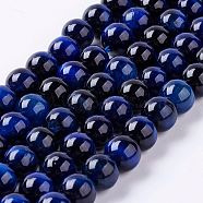 Natural Tiger Eye Bead Strands, Round, Dark Blue, 8mm, Hole: 1mm, about 47~50pcs/strand, 14.9 inch(G-P276-03-8mm)