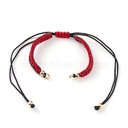 Adjustable Nylon Thread Braided Bracelet Making, with Golden Plated Brass Beads and 304 Stainless Steel Jump Rings, Red, 4-3/8 inch(11cm)~12-1/4 inch(31cm)(AJEW-JB00857-08)