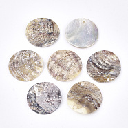 Natural Akoya Shell Pendants, Mother of Pearl Shell Pendants, Flat Round, BurlyWood, 20x1~2mm, Hole: 1.5mm(SHEL-S274-75A-11)